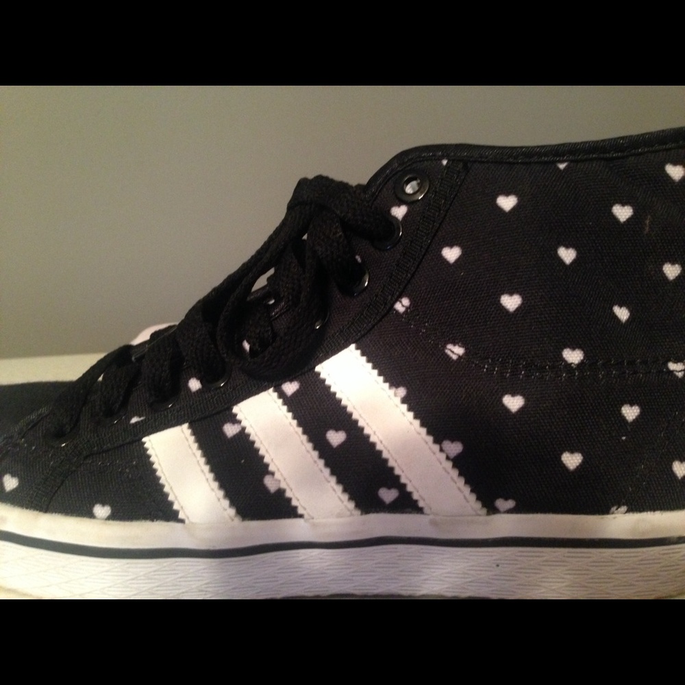 adidas Black and White Heart-Print High-Top Sneakers